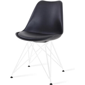 Essence Metal Eetkamerstoel Zwart - Kunststof - PU Zitting - Witte Poten - Industrieel - Modern
