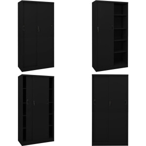vidaXL Kantoorkast met schuifdeuren 90x40x180 cm staal zwart - Kantoorkast - Kantoorkasten - Kast - Kasten