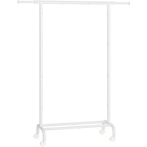 SONGMICS Kledingrek op wielen, uitschuifbare kledingstang, stalen buis kapstok, verhoogde opbergstang, 40 x (83-120) x 156 cm, draagvermogen tot 45 kg, wolkenwit HSR134W01