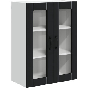 vidaXL - Wandglas - Kasten - LUCCA - Zwart - 60 - x - 31 - x - 80 - cm - Bewerkt - hout