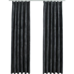 vidaXL - Gordijnen - verduisterend - 2 - st - met - haken - 140x175 - cm - fluweel - antraciet