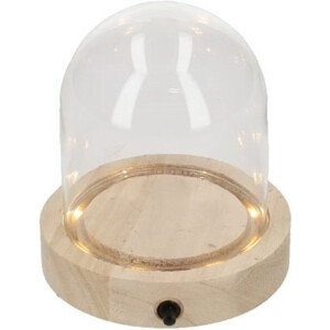 HBX Natural Living Decoratie stolp met LED verlichting - klein - houten plateau - D10 x H12 cm - presentatie stolpen