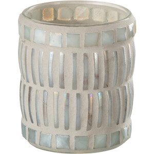 J-Line kaarshouder Mozaiek Rond - glas/cement - parelmoer/grijs - small - 3 stuks