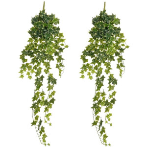 Mica Decorations Hedera klimop kunstplant - 2x - groen mix - hangplant - L25 x B25 x H134 cm - Kunstplanten/nepplanten