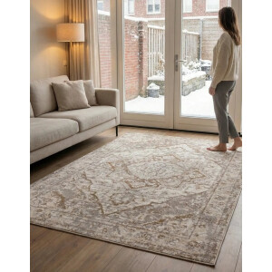 Flycarpets Terrain Designer Laagpolig vloerkleed - Crème / Bruin - 160x235 cm
