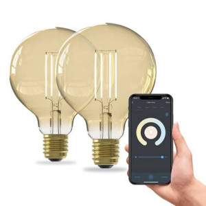 Calex Slimme LED Lamp - 2 stuks - E27 - G95 - Goud - Warm Wit - 7W