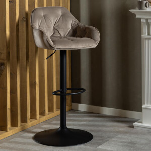 Bendt Draaibare Barkruk 'Loren' Velvet, kleur Beige (zithoogte 63-84cm)