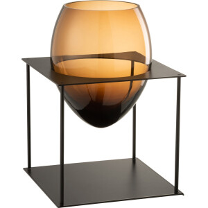 J-Line Vaas Joyce Bruin/Zwart Metaal/Glas Medium - Bloemenvaas 32.50 cm hoog