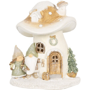Clayre & Eef Decoratie Huis met LED Paddenstoel 13x12x15 cm Beige Polyresin