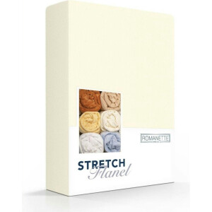 Romanette stretch flanel hoeslaken - Ivoor - Lits-jumeaux (160/180/200x200/220 cm)