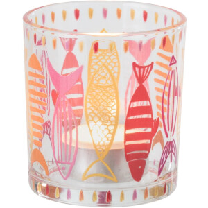J-Line theelichthouder Vis - glas - roze/oranje - small - 2 stuks