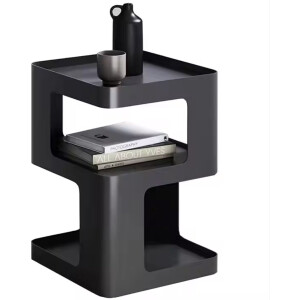 Luxaliving Nachtkastje-Bijzettafel - Geometrische vorm - Bijzettafeltjes Woonkamer-L40xB40xH54 - Zwart Metaal - Industrieel