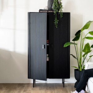 Eleonora Opbergkast 'Remi' Mangohout en metaal, kleur Zwart, 170 x 96cm