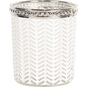 Clayre & Eef Theelichthouder Ø 6x7 cm Wit Zilverkleurig Glas