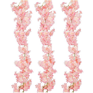 Mica Decorations Kunstbloemen Bloesem Slinger - 3x - 180 x 20 cm - roze - kunststof - bloemetjes