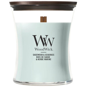 WoodWick Hourglass Medium Geurkaars - Sagewood & Seagrass - 60 branduren