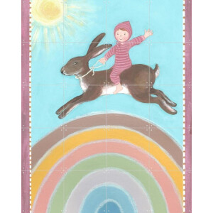IXXI Haasje Over, Desirée van Hattem - 80 x 100 cm - Gratis ophangtool - Grote wanddecoratie en posters - Illustraties, Speels, Fantasierijk