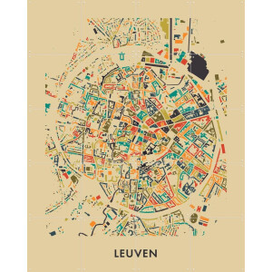 IXXI Leuven Mosaic Map, Kunst in Kaart - 80 x 100 cm - Gratis ophangtool - Grote wanddecoratie en posters - Typografie, Illustraties, Digitale Kunst