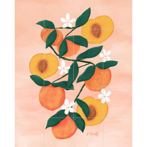 IXXI Summer Peaches Pink, Rebecca Flaherty - 80 x 100 cm - Gratis ophangtool - Grote wanddecoratie en posters - Illustraties, Kleurrijk, Speels