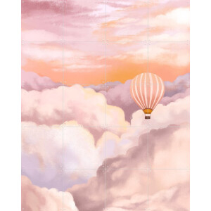 IXXI In the Clouds, Goed Blauw - 80 x 100 cm - Gratis ophangtool - Grote wanddecoratie en posters - Illustraties, Aquarel, Woonkamer, Wolken