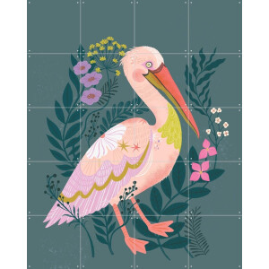 IXXI Pelican, Bethan Janine - 80 x 100 cm - Gratis ophangtool - Grote wanddecoratie en posters - Kleurrijk, Illustraties, Fantasierijk, Speels