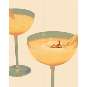 IXXI Holiday in a Glass I, Maarten Léon - 80 x 100 cm - Gratis ophangtool - Grote wanddecoratie en posters - Vintage, Illustraties, Speels, Zomer