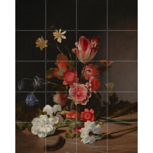 IXXI Stilleven met een boeket in wording, Dirck de Bray & Mauritshuis - 80 x 100 cm - Gratis ophangtool - Grote wanddecoratie en posters - Realisme
