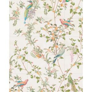 IXXI Chinoiserie vintage vines, fruit and birds - ivory, Bloomery Decor - 80 x 100 cm - Gratis ophangtool - Grote wanddecoratie en posters - Vintage
