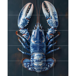 IXXI Delfts Blauwe kreeft - Zwart, Margriet Hulsker - 80 x 100 cm - Gratis ophangtool - Grote wanddecoratie en posters - Illustraties, Keuken