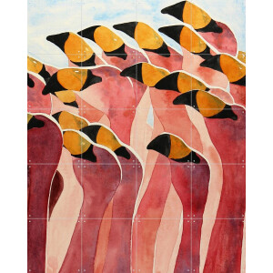 IXXI The Pink Flamingos, Natalie Bruns - 80 x 100 cm - Gratis ophangtool - Grote wanddecoratie en posters - Aquarel, Speels, Abstract, Kleurrijk