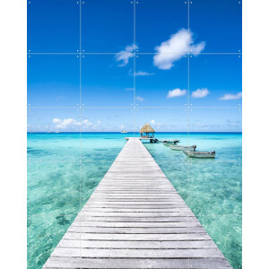 IXXI Wooden Pier - French Polynesia, Jan Becke - 80 x 100 cm - Gratis ophangtool - Grote wanddecoratie en posters - Kleurrijk, Fotografie, Woonkamer