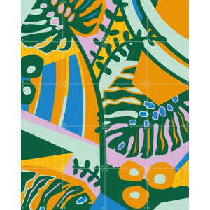 IXXI Monstera Blue, Megan Gallagher - 80 x 100 cm - Gratis ophangtool - Grote wanddecoratie en posters - Abstract, Grafisch Ontwerp, Geometrische