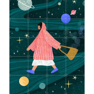 IXXI Cosmic Stroll, Bea Müller & Various - 80 x 100 cm - Gratis ophangtool - Grote wanddecoratie en posters - Speels, Modern, Fantasierijk, Digitale