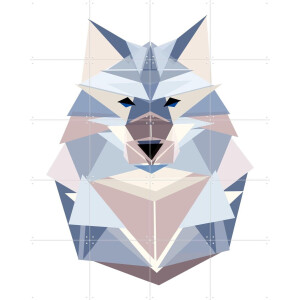 IXXI Polygon Wolf, BAINAI - 80 x 100 cm - Gratis ophangtool - Grote wanddecoratie en posters - Geometrische Kunst, Grafisch Ontwerp, Digitale Kunst