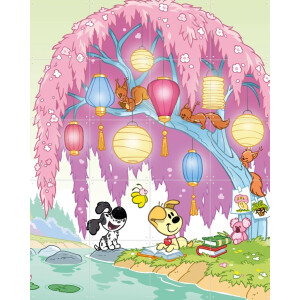 IXXI Woezel & Pip in de Tovertuin, Woezel & Pip & Van Hoorne Studios - 80 x 100 cm - Gratis ophangtool - Grote wanddecoratie en posters -