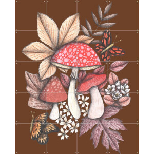 IXXI Mushrooms Magic 1, Cecilia Battaini - 80 x 100 cm - Gratis ophangtool - Grote wanddecoratie en posters - Illustraties, Fantasierijk, Art Nouveau