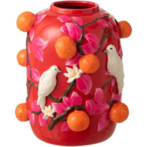 J-Line vaas Vogel Sinaasappels - keramiek - roze/oranje - small