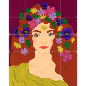 IXXI Flower Hair, Kirsten Blom Art & Illustration - 80 x 100 cm - Gratis ophangtool - Grote wanddecoratie en posters Woonkamer, Slaapkamer