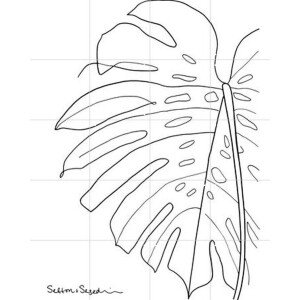 IXXI Monstera white, Sefton & Segedin - 80 x 100 cm - Gratis ophangtool - Grote wanddecoratie en posters - Line art, Minimalistisch, Grafisch Ontwerp