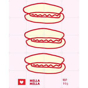 IXXI Hot Dog, Mella Mella - 80 x 100 cm - Gratis ophangtool - Grote wanddecoratie en posters - Kleurrijk, Illustraties, Line art, Pop art, Speels