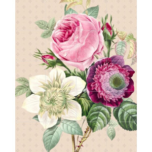 IXXI Vintage Redoute Peonies and Roses II, Bloomery Decor - 80 x 100 cm - Gratis ophangtool - Grote wanddecoratie en posters - Naturalisme, Vintage