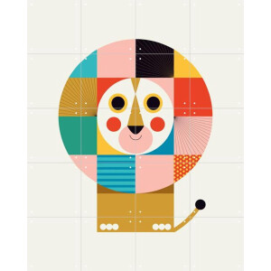 IXXI Lion, Ingela P. Arrhenius - 80 x 100 cm - Gratis ophangtool - Grote wanddecoratie en posters - Illustraties, Kleurrijk, Geometrische Kunst