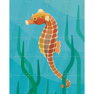 IXXI Zeepaardje, Elke Uijtewaal - 80 x 100 cm - Gratis ophangtool - Grote wanddecoratie en posters - Grafisch Ontwerp, Kinderkamer, Kinderen