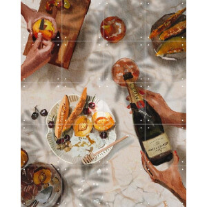 IXXI Champagne and peaches, Ekaterina Zagorska - 80 x 100 cm - Gratis ophangtool - Grote wanddecoratie en posters - Aquarel, Keuken, Eetkamer