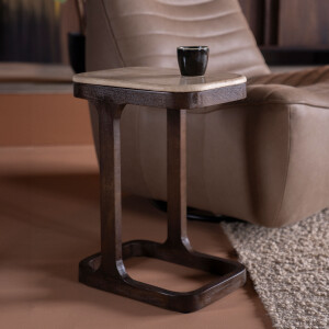 Eleonora Bijzettafel 'Tyler' Mangohout en travertin, 40 x 30cm