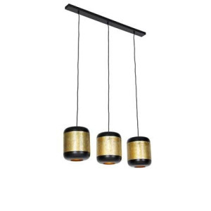 QAZQA Vintage hanglamp zwart met messing langwerpig 3-lichts -