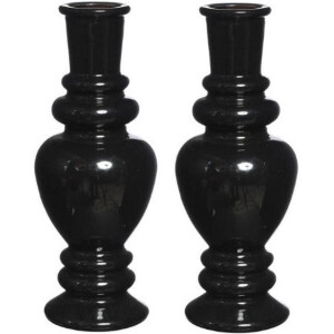 Kaarsen kandelaar Venice - 2x - gekleurd glas - transparant zwart - D5,7 x H15 cm