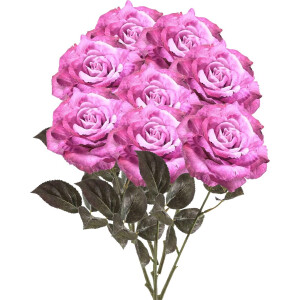Emerald Kunstbloemen boeket roos Pascal - 8x - roze - 65 cm - decoratie bloemen