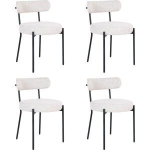 QUVIO Eetkamerstoelen Leanne - Eetkamerstoel - Bouclé - Staal - Wit - Set van 4