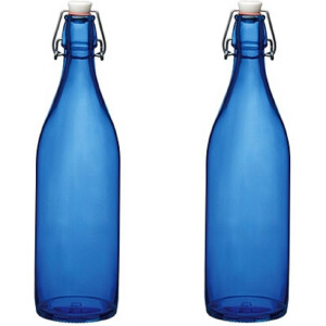 Bormioli rocco waterfles met beugeldop - 4x stuks - blauw transparant - 1000 ml - Giara home deco fles - weckflessen